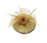 Flower Feather Hat Fascinator Headband Clip Wedding Royal Ascot Occasions (Khaki)