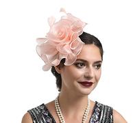 Flower Feather Headband Fascinator Fascinators for Weddings Party Net Hat and Feathers Wedding Elegant Clip, Vintage Lace Weddings, Cocktail Evening Garden Tea Orange Fascinator