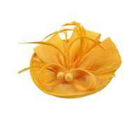 Flower Feather Headband Fascinator Fascinators Hat Flower Mesh Ribbons Feathers On A Headband And Tea Party Headwear For Girls And Women (Yellow, One Size)