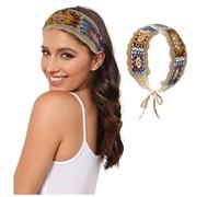 Flower Feather Headband Fascinator Headbands For Women Hippie Headband Bandana Tie Back Knit For Girls Wide Head Bands Floral Crochet Headwrap (Yellow, One Size)