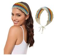 Flower Feather Headband Fascinator Headbands For Women Hippie Headband Bandana Tie Back Knit For Girls Wide Head Bands Floral Crochet Headwrap (Sky Blue, One Size)