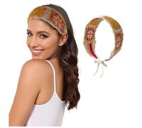 Flower Feather Headband Fascinator Headbands For Women Hippie Headband Bandana Tie Back Knit For Girls Wide Head Bands Floral Crochet Headwrap (Red, One Size)