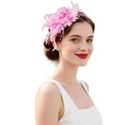 Flower Feather Headband Fascinator Party Net Hat and Feathers Elegant Fascinators for Women Headwear Weddings, Charming Lace Wedding Clip, Hair Garden Tea Birthday Red Fascinators