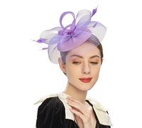 Flower Feather Headband Fascinator Small Fascinators for Weddings Mesh Ribbons Feathers on a and Forked Clip Cocktail Tea Party Headwear Girls Women Vintage Women's Net Hat Purple Fascinator