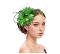 Flower Feather Headband Fascinator Wedding Headwear Fashionable Simple Ladies Mesh Ribbons Feathers Hair Accessories Solid Color Elegant Head Band Cocktail Tea Party Headwear for (zA-Green, One Size)