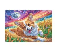 Flower Field Corgi 1000 Piece Count Premium Jigsaw Puzzle Canine Sunset Grass For Adults Teens 14+ Concentration Training Indoor Game Family Game Night Sturdy Paperboard 1000 PCS