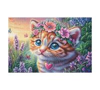 Flower Field Cute Cat 1000 Piece Jigsaw Puzzle for Adults Bloom Lavender Grass Morning Coffee Companion Mindful Start Beautiful Artwork Ideal Birthday Present 1000 PCS