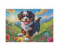 Flower Field Cute Puppy 300 Piece Jigsaw Puzzle for Adults Kitchen Wall Decor Art Project Precision Cut Great Gift for Art Lovers 300 PCS