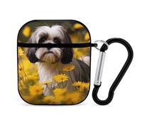 Flower Field Cute Shih Tzu Dog Earphone Case Cover Compatible with AirPods 1&2 Shockproof Bluetooth Headset Case Black-style