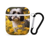 Flower Field Cute Shih Tzu Dog Earphone Case Cover Compatible with AirPods 1&2 Shockproof Bluetooth Headset Case White-style