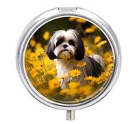 Flower Field Cute Shih Tzu Dog Pill Box 3 Compartment Small Portable Medicine Case Pill Organizer for Pocket Purse