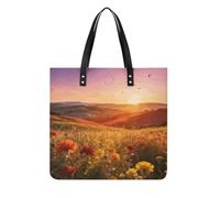 Flower Field Flying Song Square PU Leather Tote Bag