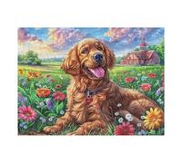 Flower Field Golden Retriever 500 Piece Count Jigsaw Puzzle Set For Adults Teens 14+ Concentration Training Indoor Game Family Game Night Rigid Cardboard 500 PCS