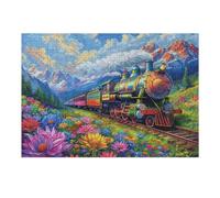 Flower Field Little Train 300 Piece Jigsaw Puzzle for Adults Jigsaw Post Work Relaxation Tool Challenging Fun for Friends Family Home Decor 300 PCS