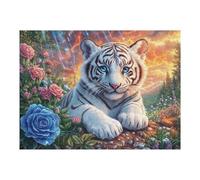 Flower Field Lying White Tiger(4) 500 Piece Jigsaw Puzzle for Adults Jigsaw Morning Leisure Activity Vibrant Brainteaser Perfect Holiday Present Home Decor Accent 500 PCS