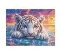 Flower Field Lying White Tiger 500 Piece Count Premium Jigsaw Puzzle Teen Fans 14-18 Yrs Brain Training Ultra Difficult Leisure Adventure Valentines Wooden Cardboard 500 PCS