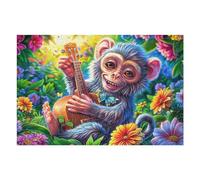Flower Field Monkey 1000 Piece Jigsaw Puzzle for Adults Primate Bloom Fruit Jigsaw Bedroom Accent Decor Stress Relief Challenge Perfect Holiday Present Relaxation Tool 1000 PCS