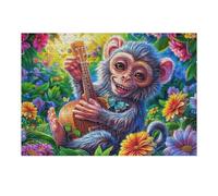 Flower Field Monkey 300 Piece Jigsaw Puzzle for Adults Teens Primate Bloom Fruit Jigsaw Festive Gathering Family Bonding Whimsical Design Great Gift for Loved Ones 300 PCS