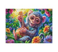 Flower Field Monkey 500 Piece Jigsaw Puzzle for Adults Primate Bloom Fruit Jigsaw Weekend Chill Out Activity Challenging Colourful Puzzle for Friends 500 PCS