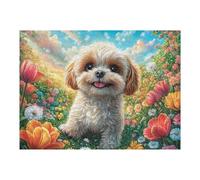 Flower Field Poodle 500 Piece Jigsaw Puzzle for Adults Lunch Break Activity Quick Escape No Duplicate Pieces for Busy Professionals 500 PCS