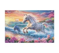 Flower Field Running Horse 1000 Pc DIY Jigsaw Puzzle Wave Surf Sea Puzzles for Adults Teens Hard Challenging Team Building Stress Reducing Autumn Gift 1000 PCS
