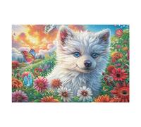 Flower Field White Wolf 1000 Piece Jigsaw Puzzle for Adults Teens Bloom Grass Sunset Jigsaw After Work Leisure Brainteasing Puzzle for Colleagues Stress Buster 1000 PCS