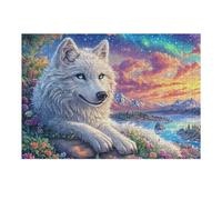 Flower Field White Wolf 300 Pieces Classic Jigsaw Puzzle Frost Pines Flora Puzzle for Adults Concentration Training Wall Art Mental Exercise Halloween Thick Cardboard 300 PCS