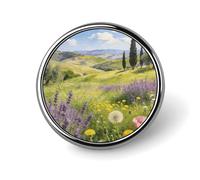 Flower Fields And Clear Mountains Badges Pin, Personalized Exquisite Round Badge, 1 Inch Button Pins for Women And Men, Decorative Metal Round Brooch for Clothing, Backpacks, And Hats