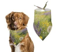 Flower Fields and Clear Mountains Dog Bandana, Soft Breathable Pet Scarf, Personalized Dog Bib Kerchief for Small Medium Large Dogs Cats, Exquisite Pet Neckerchief for Daily Wear, Travel, Party