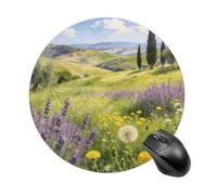 Flower Fields and Clear Mountains Round Rubber Mouse Pad 7.8 Inch Stable Non Slip Circular Computer Mat Portable Resistant Desk Mat for Office Laptop Desktop Professional Daily Working Scenes