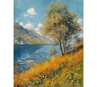 Flower Fields Mountains Paint by Numbers,Paint by Number for Adults,DIY Hand Painted Oil Painting Kit on Canvas,with Brushes Acrylic Pigment Drawing for Home Wall Decoer 40x50cm,with Frame