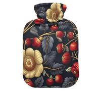 Flower Fig Red Black Cute hot Water Bottle with Soft Cover, 2L Water Bag for Menstrual Cramps, Neck Shoulder Warmer, bolsas para agua Caliente