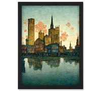 Flower Fireworks City Skyline Reflection Abstract Artwork Framed Wall Art Print A4 Artery8 Black One Size