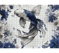 Flower Fish Puzzle - 1500 Piece Jigsaw Puzzles for Adults - The Back Features Printed Letter Guides - The Pieces fit Together Snugly - Wooden Puzzles for Adults - Gifts Family 34.3 X 22.4 Inch s7h-411