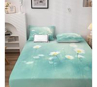 Flower Fitted Sheets Double Size Modern Art Bed Sheets, Shrinkage and Fade Resistant Microfiber Fitted Sheet Extra Deep 35 cm with 2 Pillow Cases (3Pcs, 135 x 190)