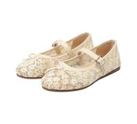 Flower Flat Shoes with Bow & Buckle Strap Size 7.5 Women's Bowknot Mary Jane Mesh Slip on Casual Round Toe Maryjane Adjustabe Strap Flats for Office Daily Work Beige Gift