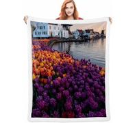 Flower Fleece Throw Blanket 150x200cm Warm Blankets for Winter Sea, Soft Thick Fleece Blanket Comfy Fluffy Bed Throws, Soft Warm Microfiber Bedding for Winter Bed Couch for Men and Women A-185