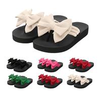 Flower Flip Flops Women Beach Slippers Size 6.5 Boho Open Toe Slip on Flat Sandals Summer Comfortable Yoga Mat Thong Sandals for Pool, Travel Vacation Slippers Bow Beige Footwear Gift