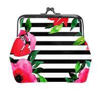 Flower Floral Stripe Women’s PU Leather Coin Wallets Girls Mini Buckle Coin Purse Pouch