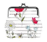 Flower Floral Stripe Women’s PU Leather Coin Wallets Girls Mini Buckle Coin Purse Pouch