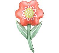 Flower Foil Balloon | Coral Pink with Green Stem | Diameter 43 x 75 cm | Party and Event Decoration