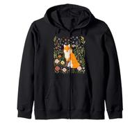 Flower Fox Cute Floral Cottagecore Wildflower Meadow Fox Zip Hoodie