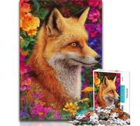 Flower Fox Jigsaw Puzzles for Adults Teenagers Jigsaws Puzzle,Help The Brain Exercise Addictive Toys to Cultivate Patience Suitable for Couples 38x26cm