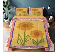 Flower Frame Single Duvet 10.5 Tog Orange yellow Microfibre Coverless Duvet Suitable for All Seasons Lightweight Comfortable Reversible Washable Single Quilt with 2 Pillowcase YUb1220
