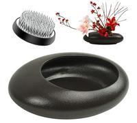 Flower Frog Vase Kit, Ikebana Floral Arrangement Ceramic Water Drop Pot Flower Arrangement Vase Kit (Dark Brown Large Size)