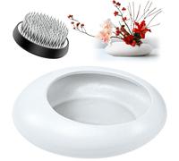 Flower Frog Vase Kit, Ikebana Flower Arrangement, Ceramic Vase & Flower Frog, Water Drop Flower Pot Flower Arrangement Vase Kit (White Large Size)