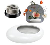 Flower Frog Vase Kit, Ikebana Flower Arrangement, Ceramic Vase & Flower Frog, Water Drop Flower Pot Flower Arrangement Vase Kit (White Small Size)