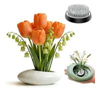 Flower Frog Vase Kit with 2inch Flower Frog Pin, Ikebana Vase Kit Ceramic Flower Frog Vase for Table Centerpieces DIY Art Supplies (White)