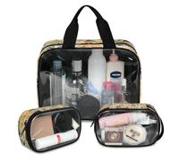 Flower Fruit Lemon Orange Travel Makeup Bag for Women Men, Translucent Cosmetic Bags 3 Pcs Large Shower Wash Pouch Toiletry Cosmetic Toiletries Organizer
