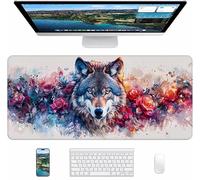 Flower Gaming Mouse Pad, Wolf Large Mouse Mat 900x400x3mm, Desk Pad with Stitched Edges, Keyboard Mat with Waterproof Non-Slip Rubber Base, Desk Accessories and PC Accessories, Gifts for Women 9-7114